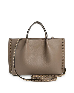 Rockstud Small East-West Leather Tote Bag in Moon Taupe