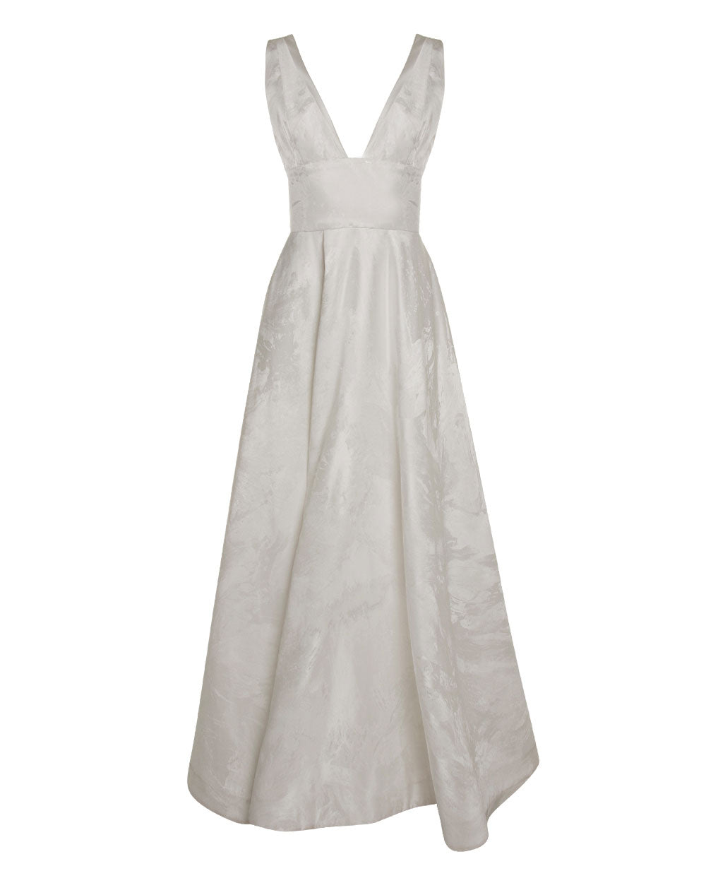 White Painted Metallic Italian Jacquard V-Neck Gown